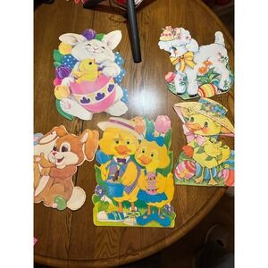 Vintage Eureka Easter Cardboard Cutouts Wall Decor Bunny Duck Lamb Lot of 5
